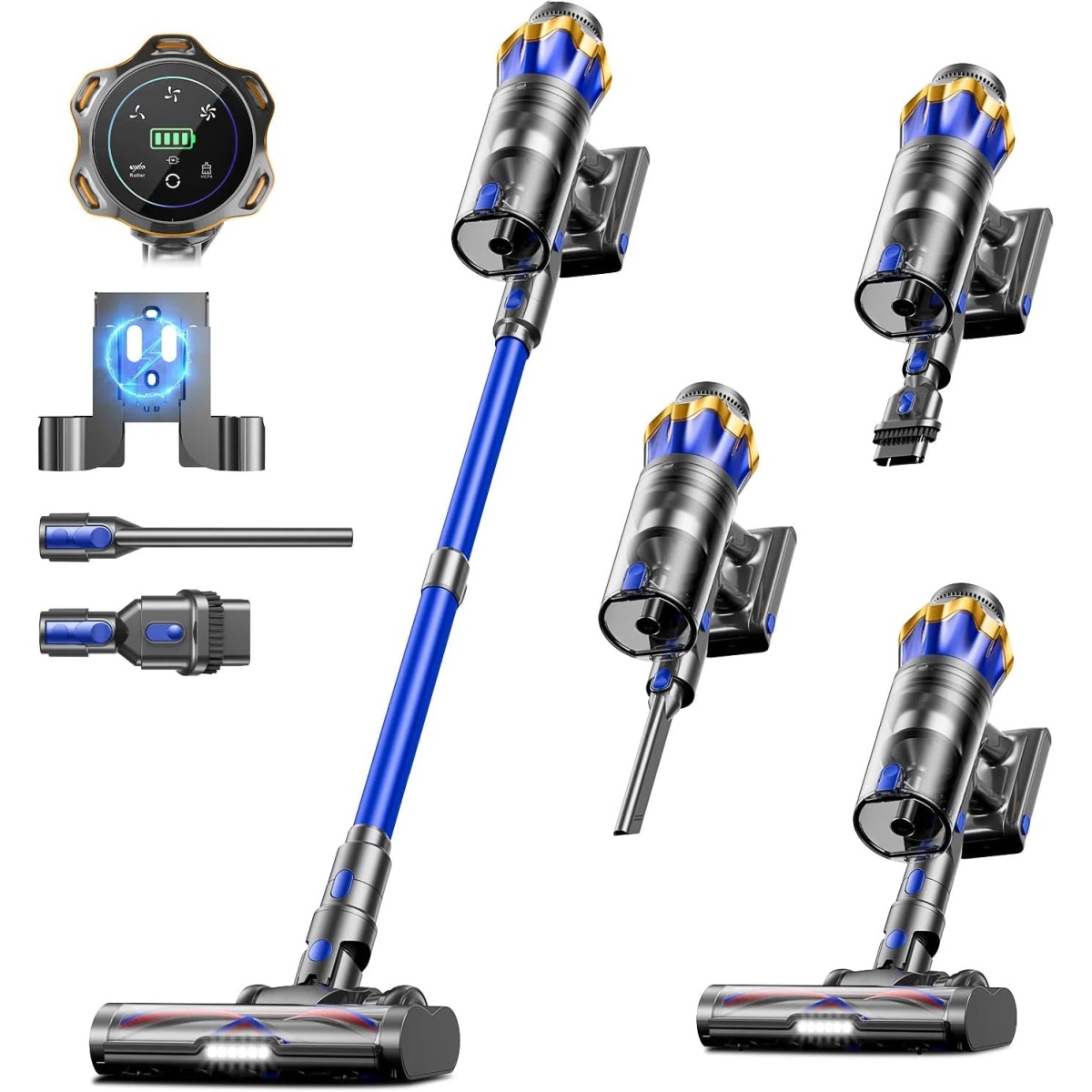 JELLYPIG Cordless Vacuum Cleaner, 500W/45Kpa Stick Vacuum with Touch Screen, Upgraded Self-Standing, Max 55 Mins Runtime, Anti-tangle, 8-in-1 Lightweight Wireless Vacuum for Pet Hair Carpet Hard Floor
