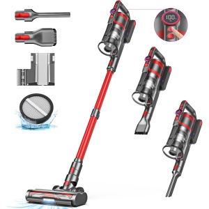 JELLYPIG Cordless Vacuum Cleaners, 550W 45Kpa Stick Vacuum with Touch Screen, 60 Mins Runtime Rechargeable Battery, Lightweight Bagless Anti-Tangle for Pet Hair Hardwood Floor Carpet